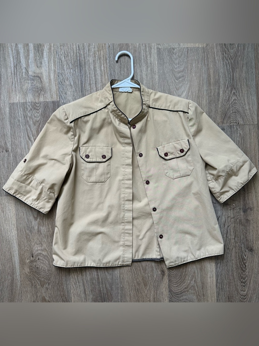 Vintage Miss Joni Safari Blouse Women’s Size L Tan Khaki Utility Shirt 70s 80s